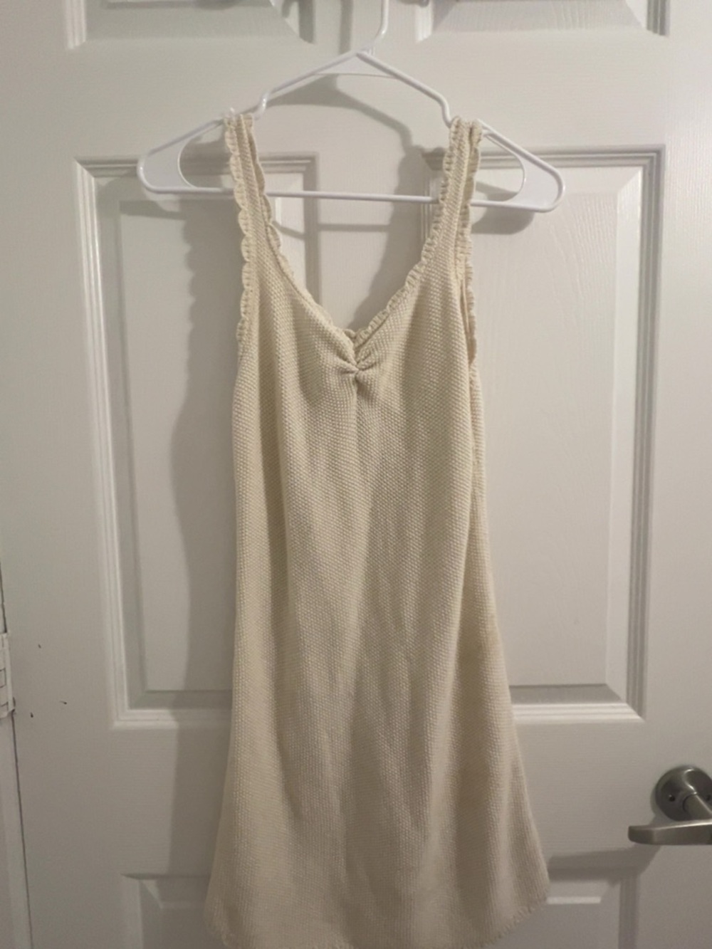 art class Cream Crochet-Trim Knit Casual Dress